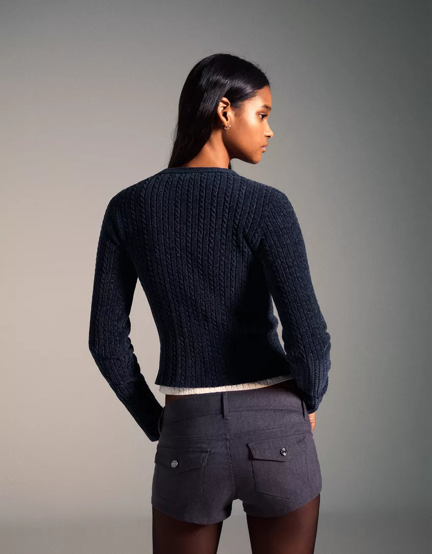 Chenille sweater with braids