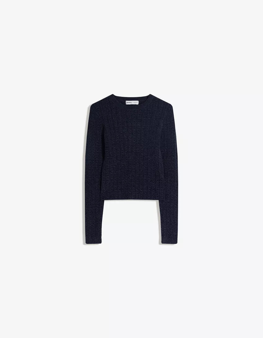 Chenille sweater with braids