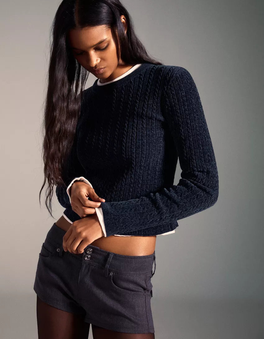 Chenille sweater with braids