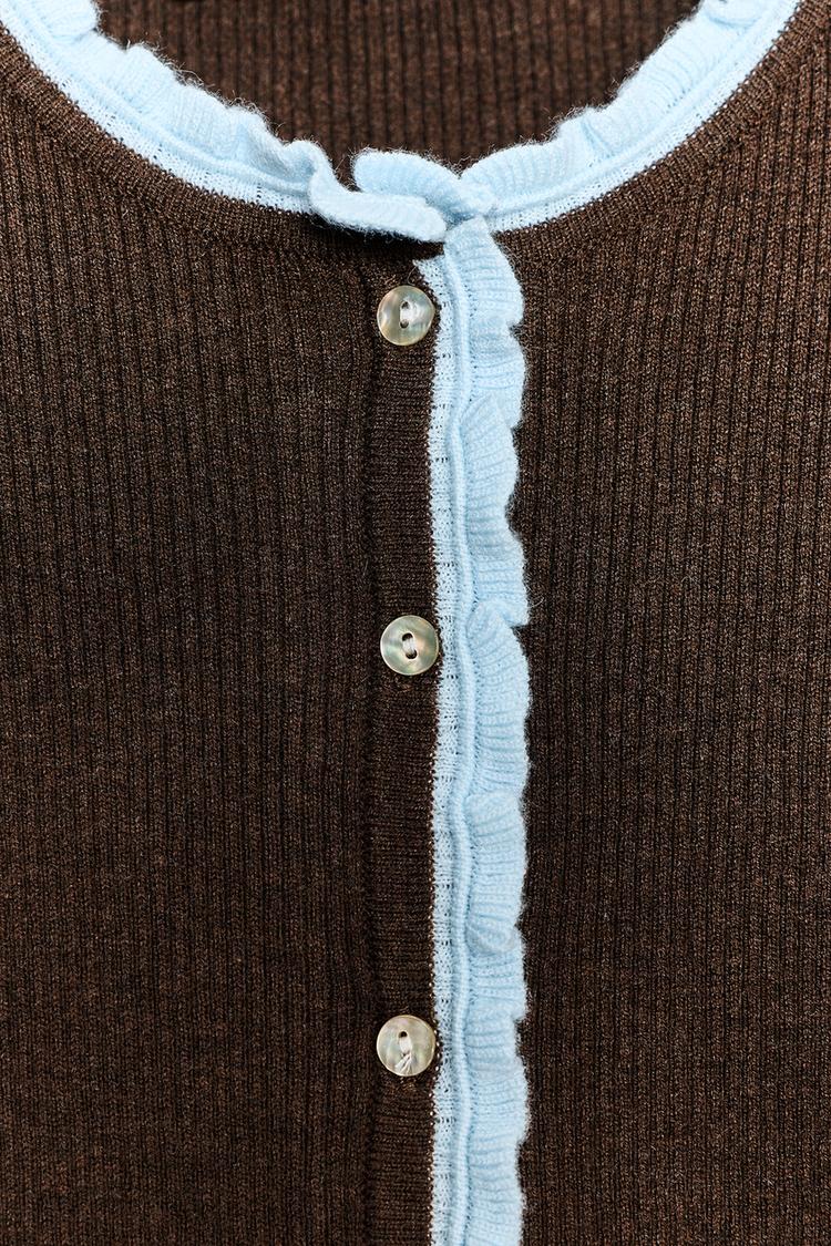 Short Sleeve Contrast Knit Cardigan