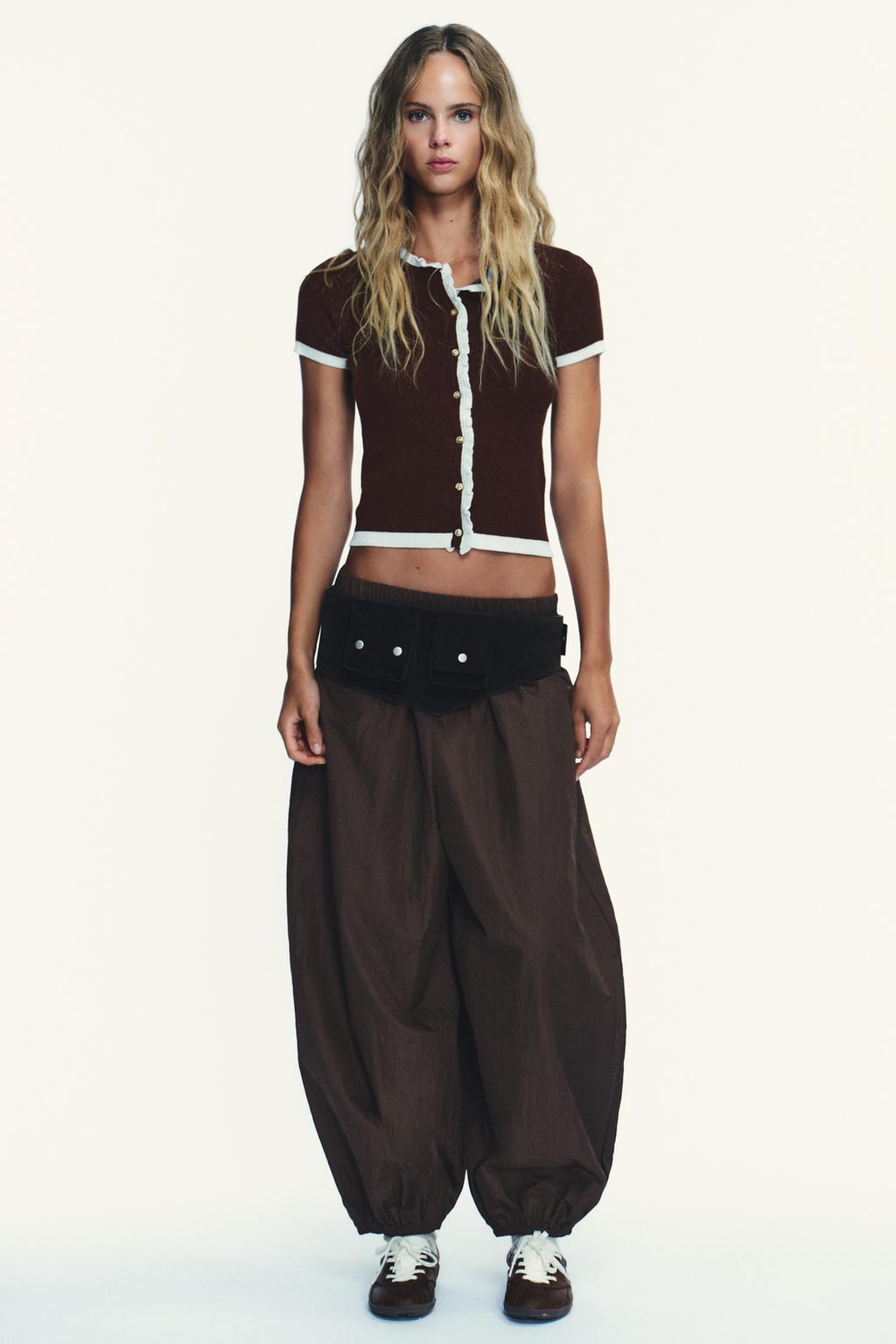 Short Sleeve Contrast Knit Cardigan