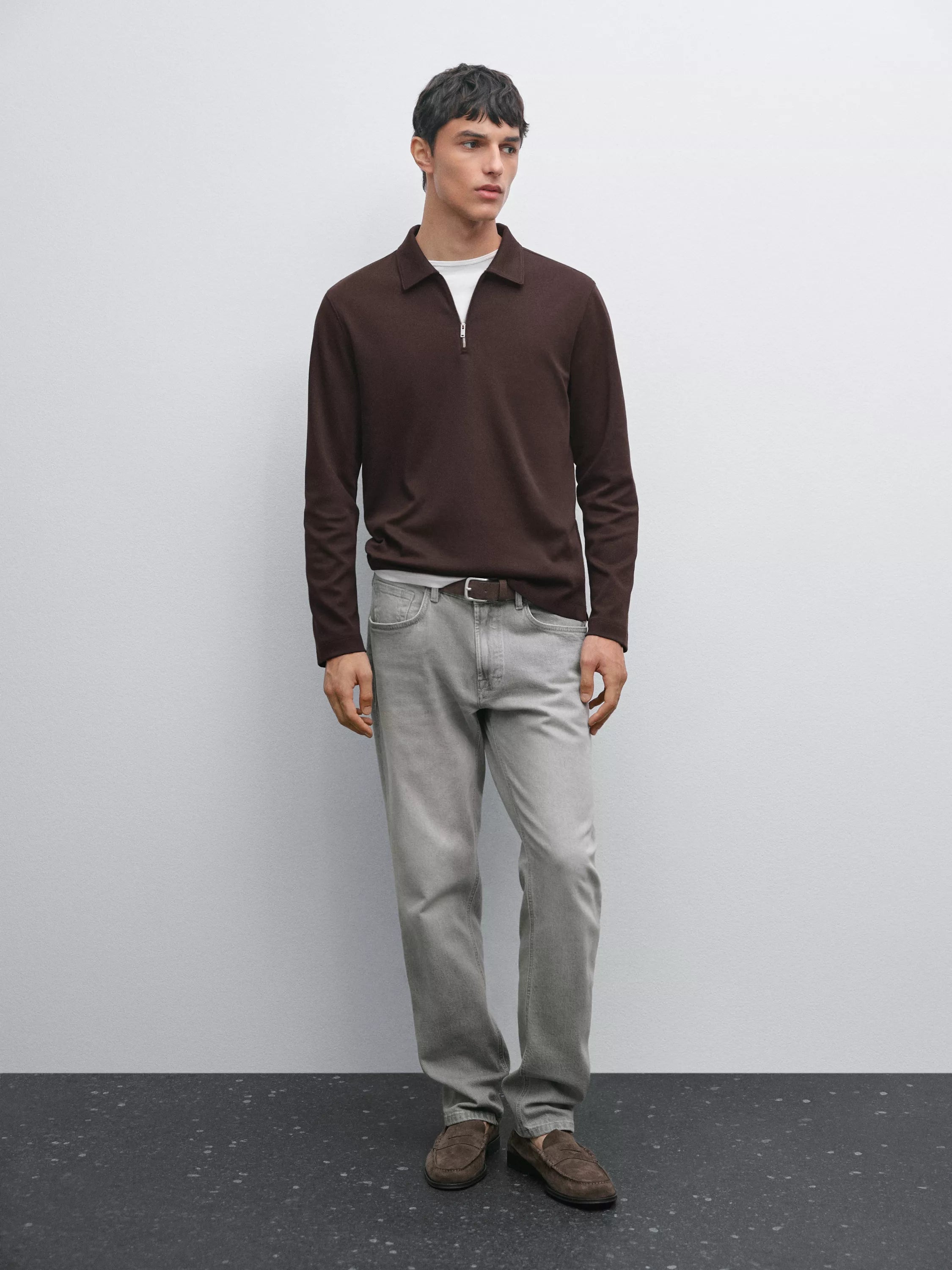 Long sleeve zip-up polo shirt