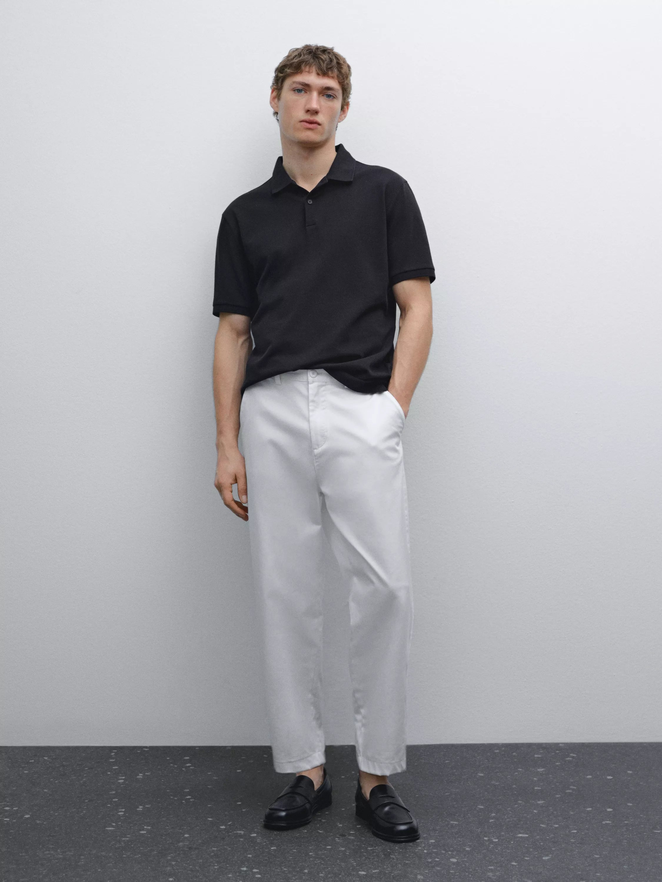 Micro textured cotton polo shirt