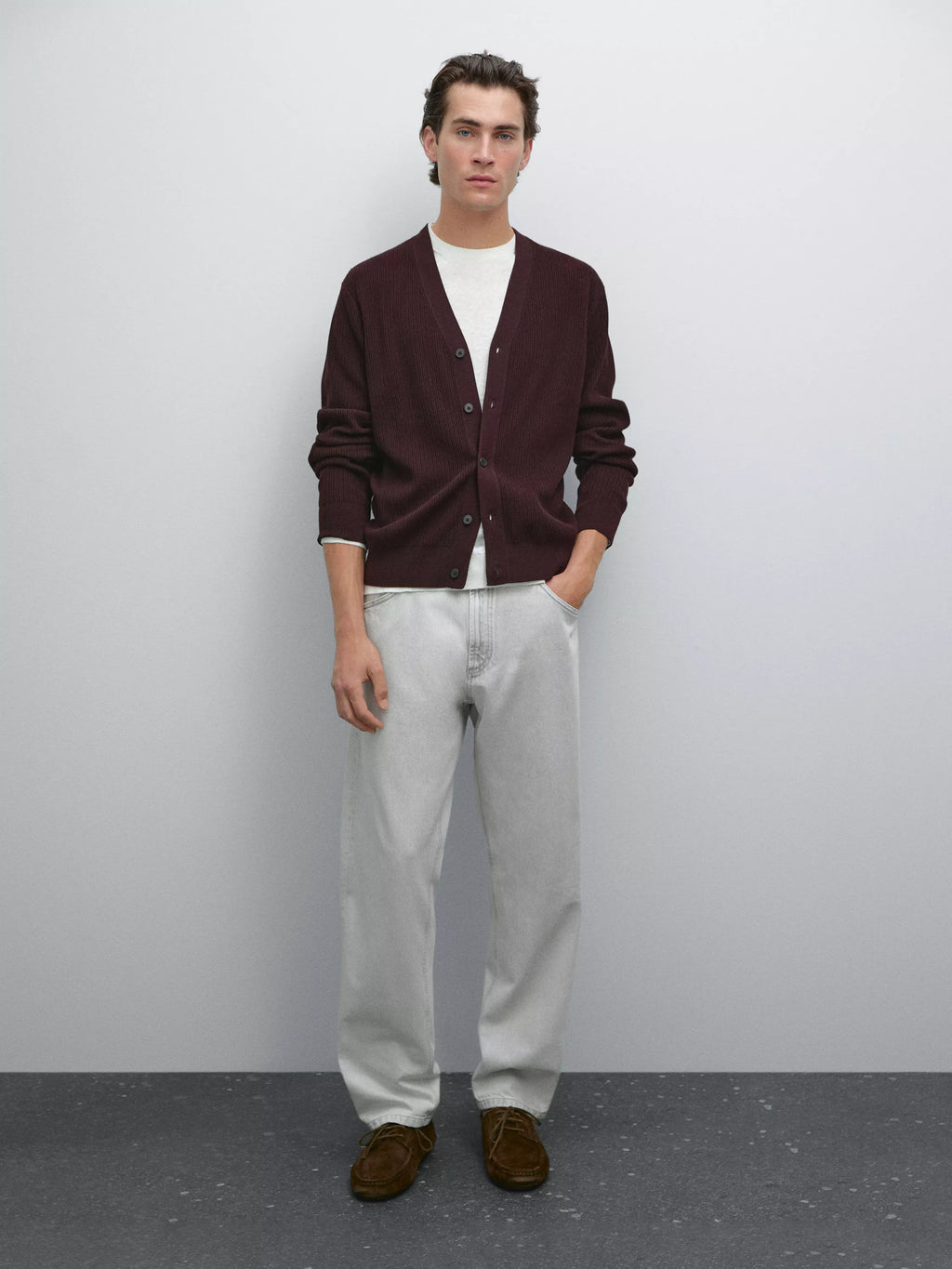 100% cotton textured knit cardigan