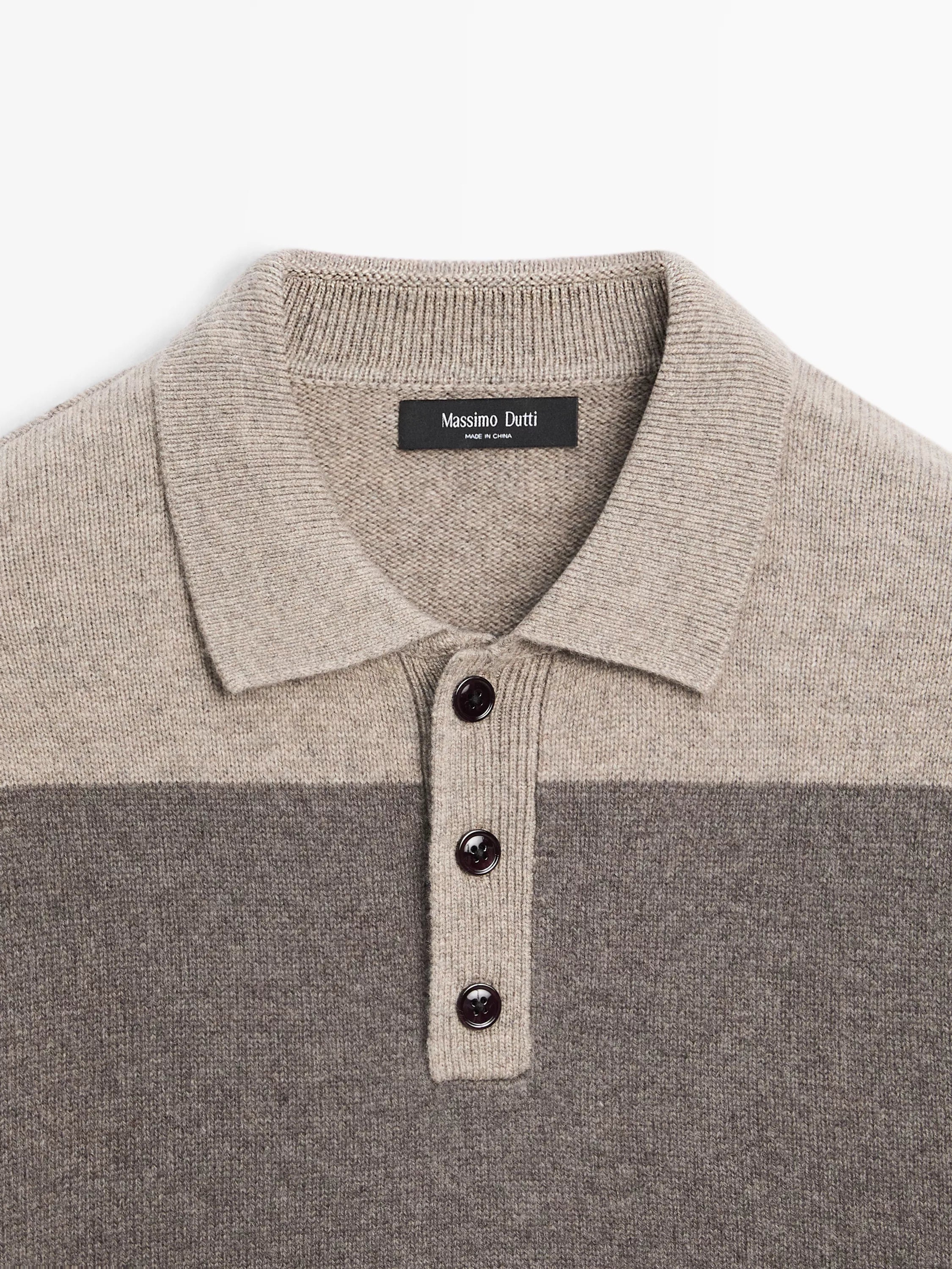 Striped wool blend knit polo sweater