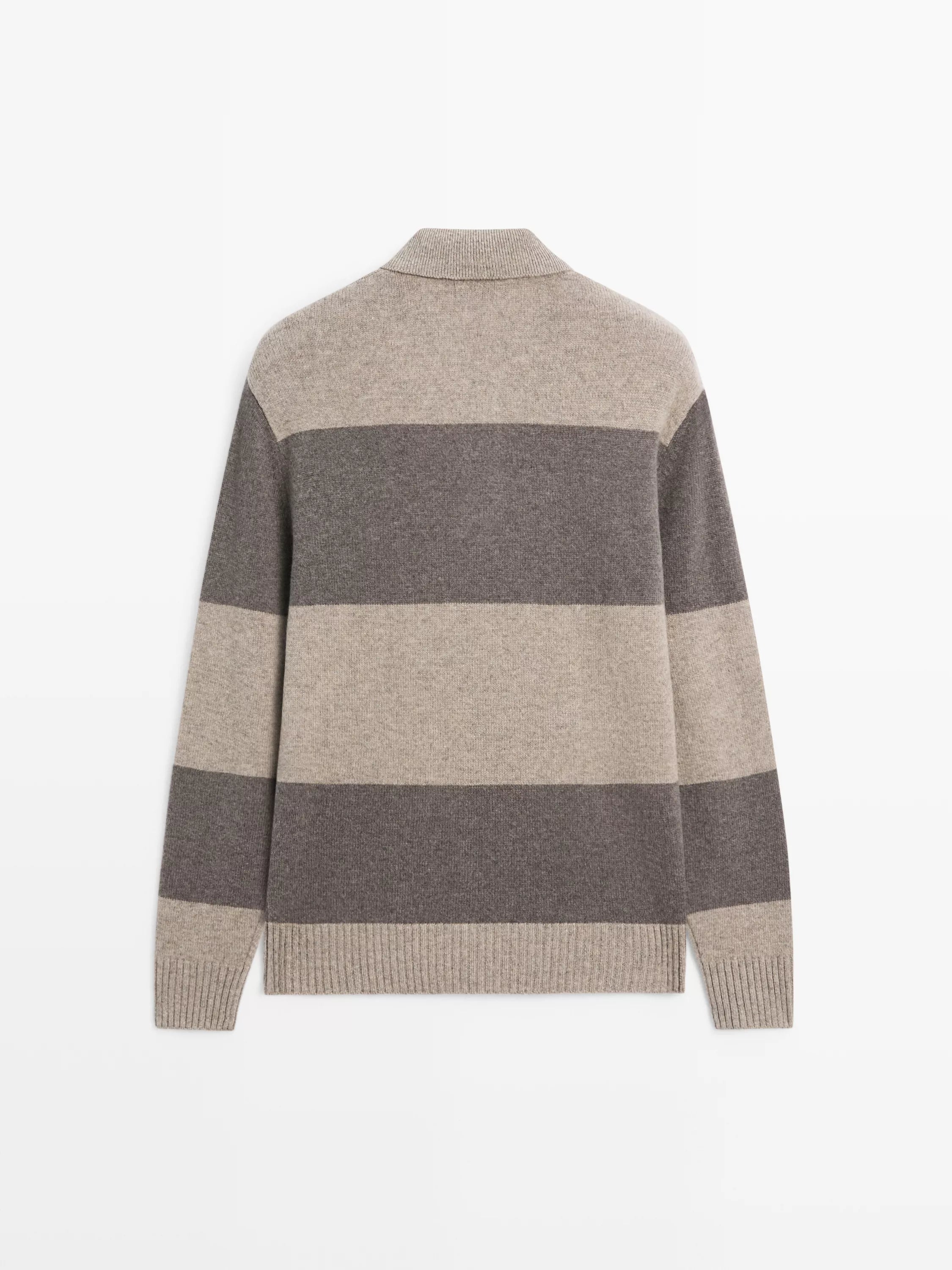 Striped wool blend knit polo sweater