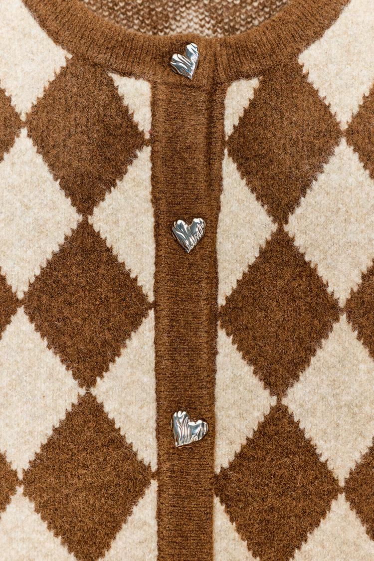Jacquard argyle knit cardigan