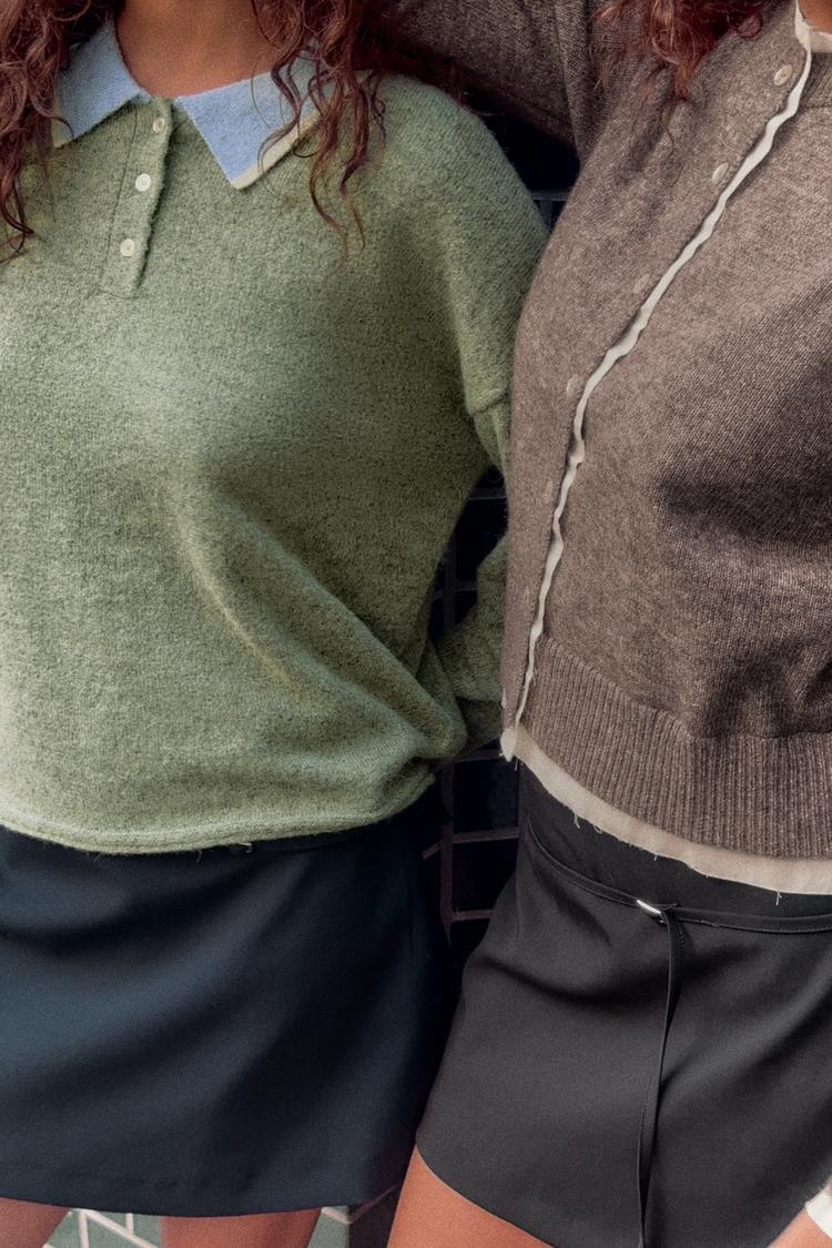 Contrast Knit Polo Shirt