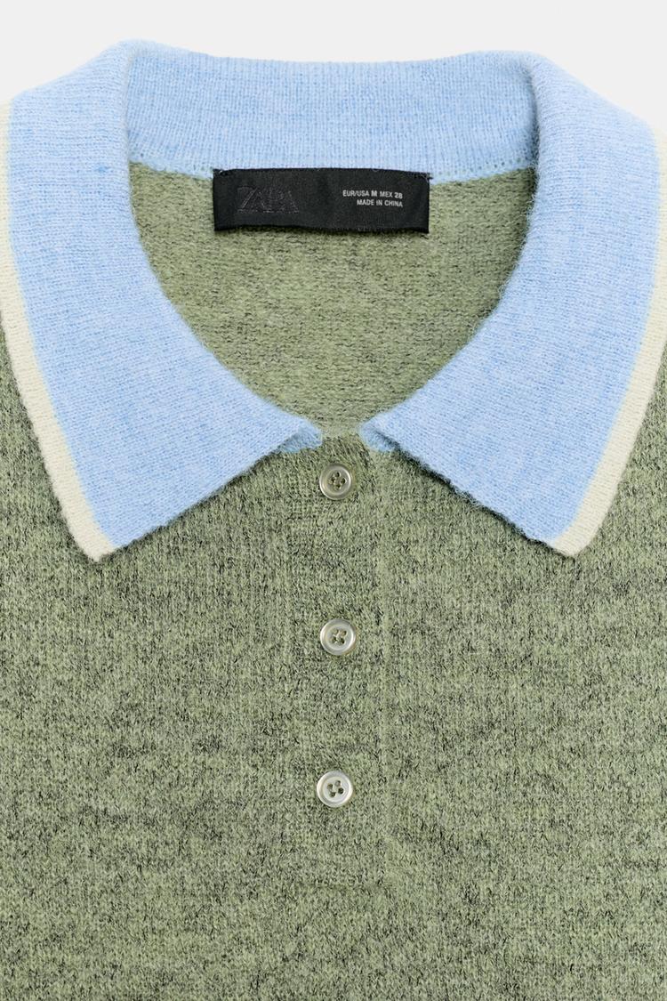 Contrast Knit Polo Shirt