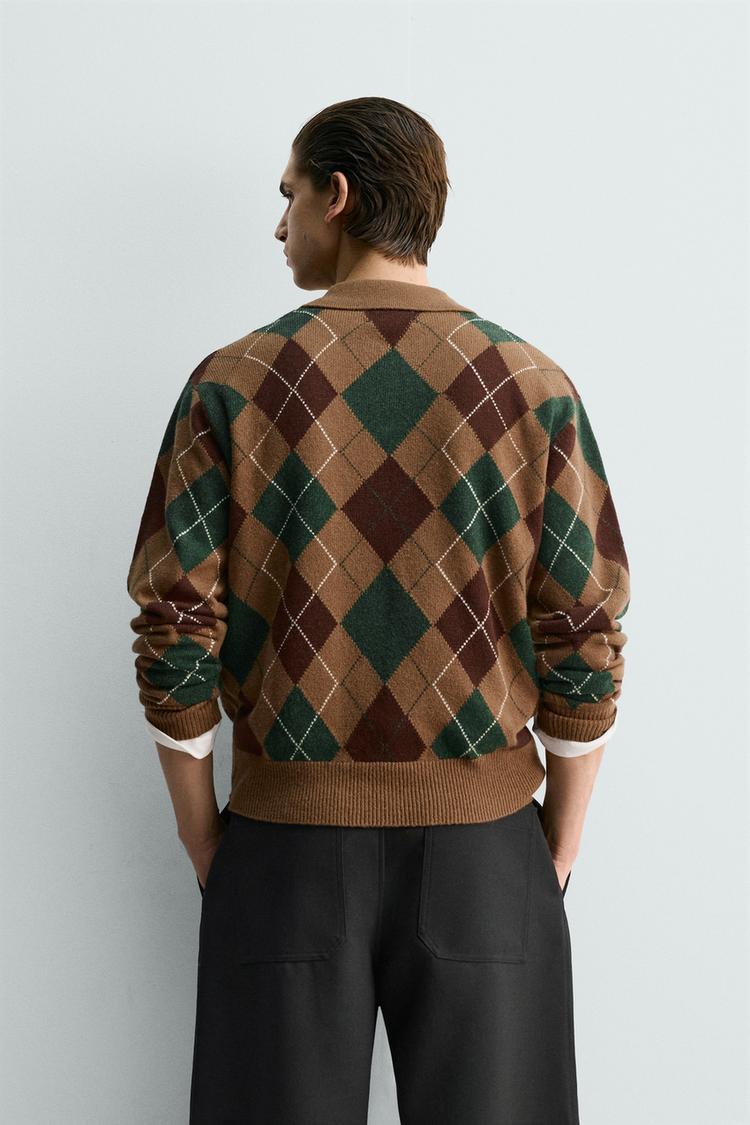 Diamond Knit Wool Polo Shirt