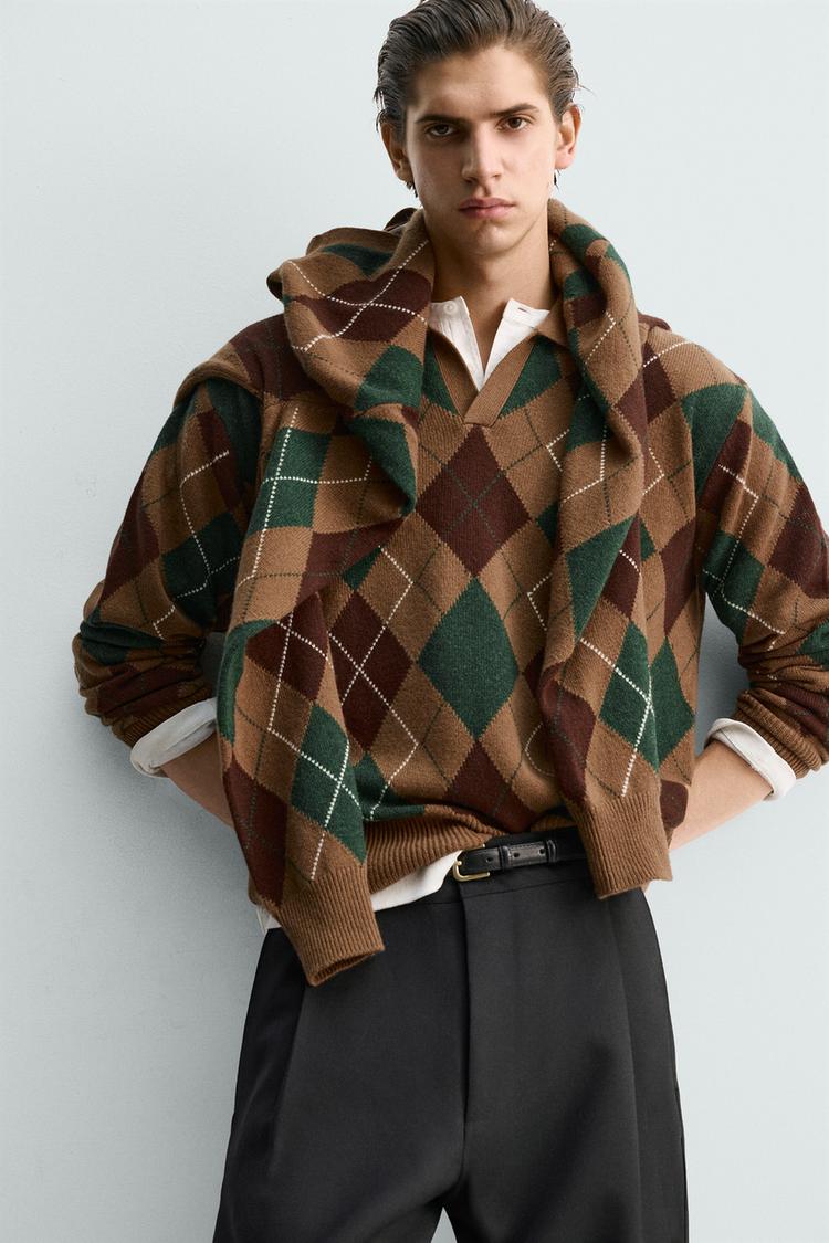 Diamond Knit Wool Polo Shirt