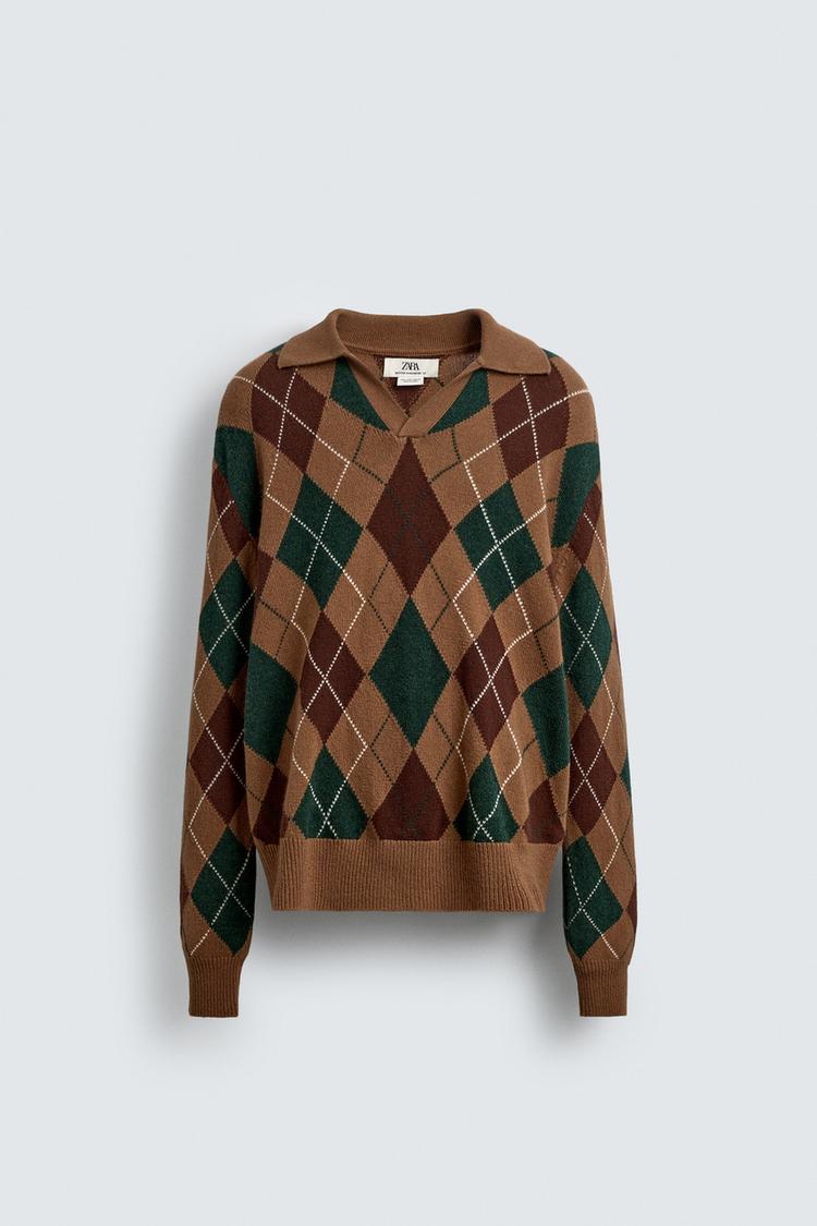 Diamond Knit Wool Polo Shirt