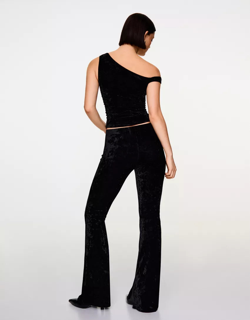 Bell-bottom trousers with velvet look
