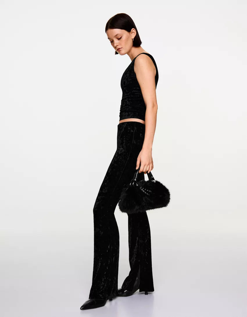 Bell-bottom trousers with velvet look