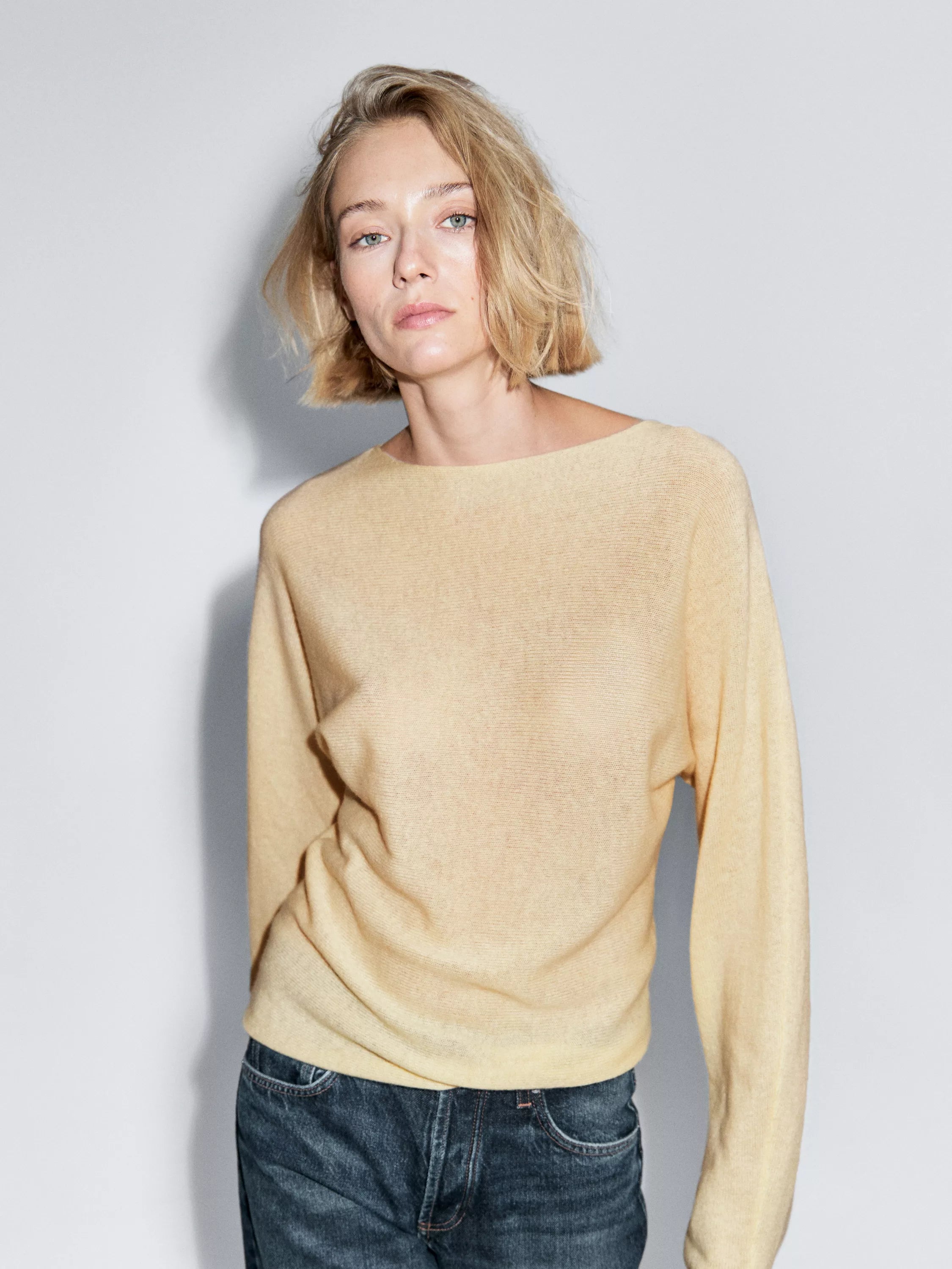 Boat neck knit sweater