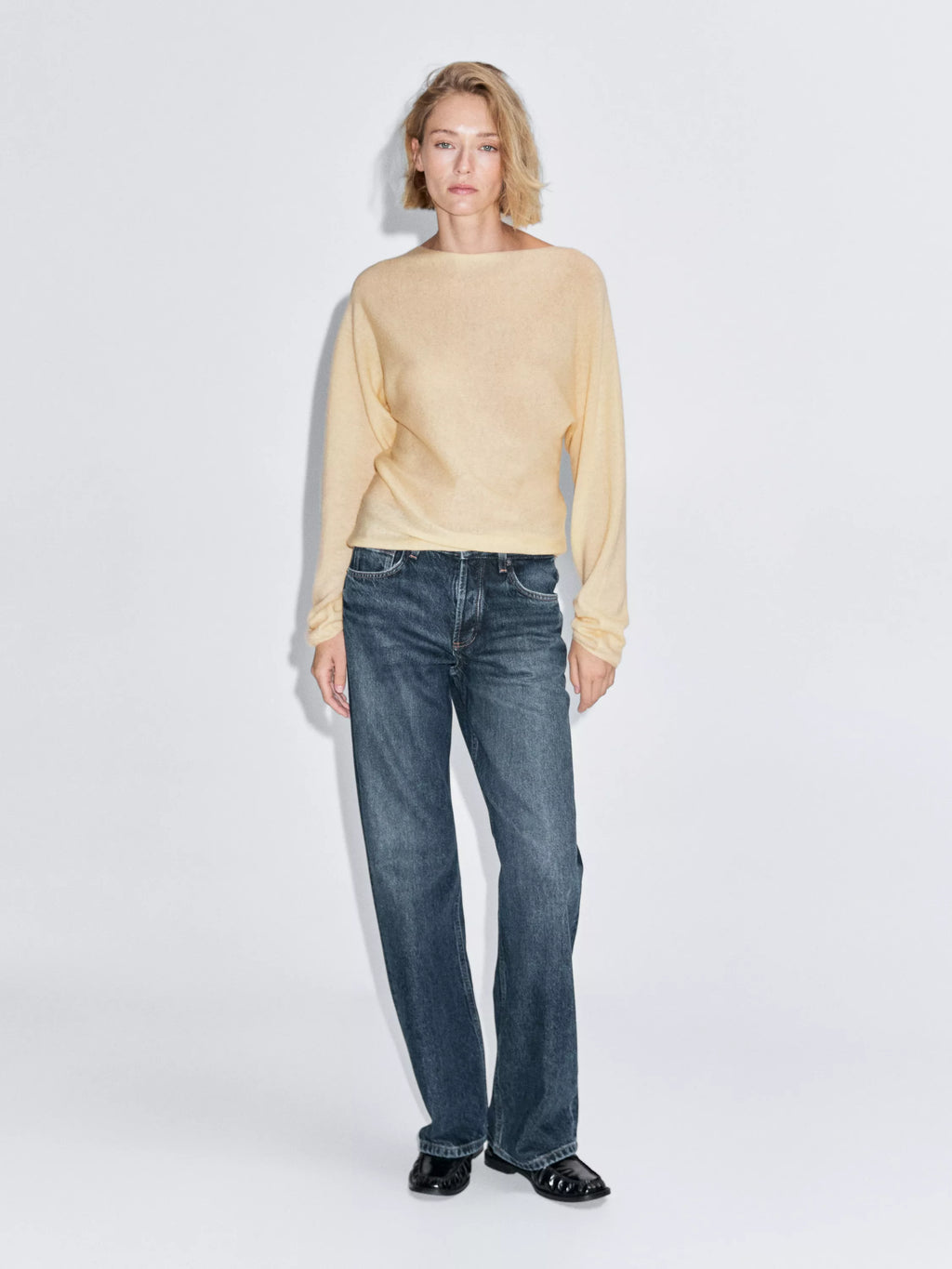 Boat neck knit sweater