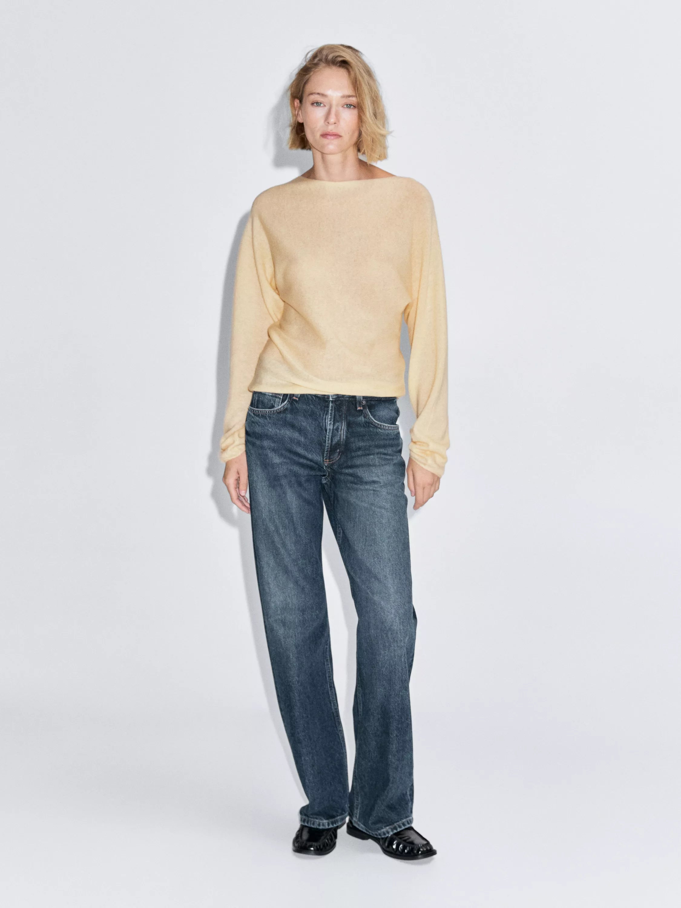 Boat neck knit sweater