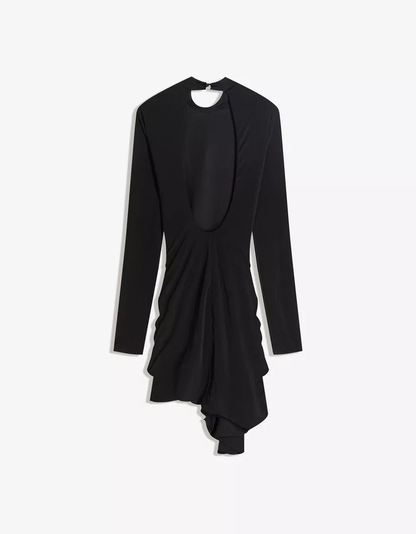 Mini dress with belt, ruffles and flower