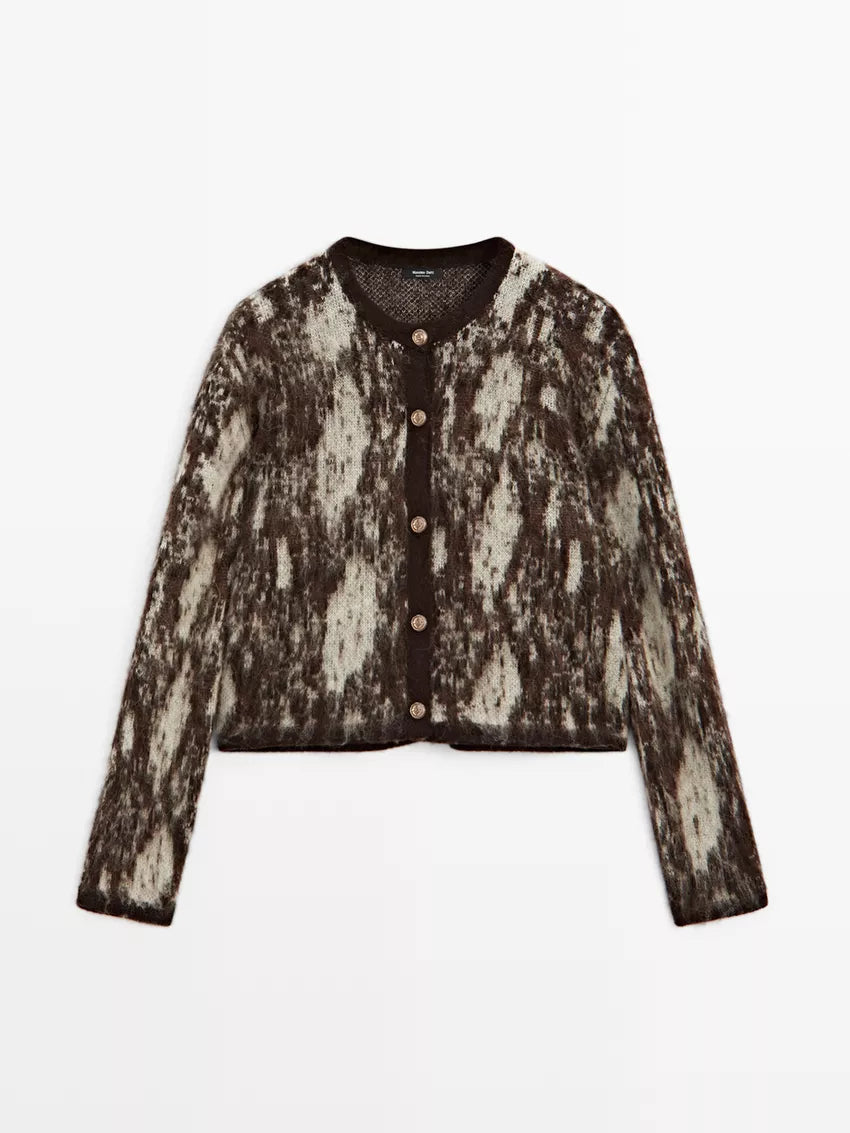 Snakeskin print knit cardigan