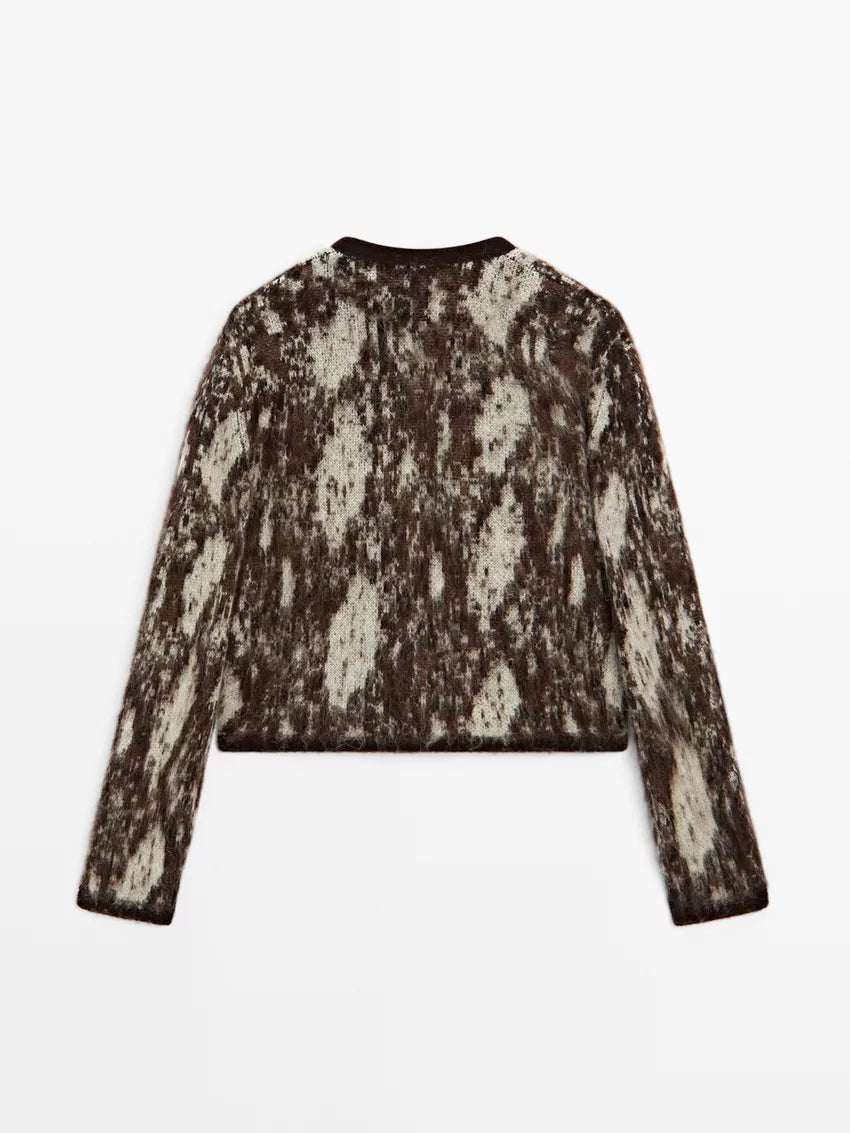 Snakeskin print knit cardigan