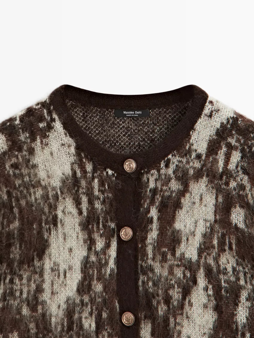 Snakeskin print knit cardigan