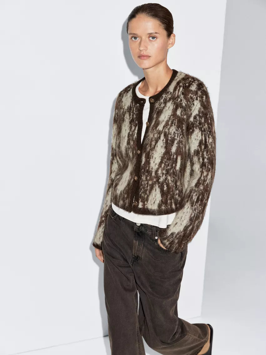 Snakeskin print knit cardigan