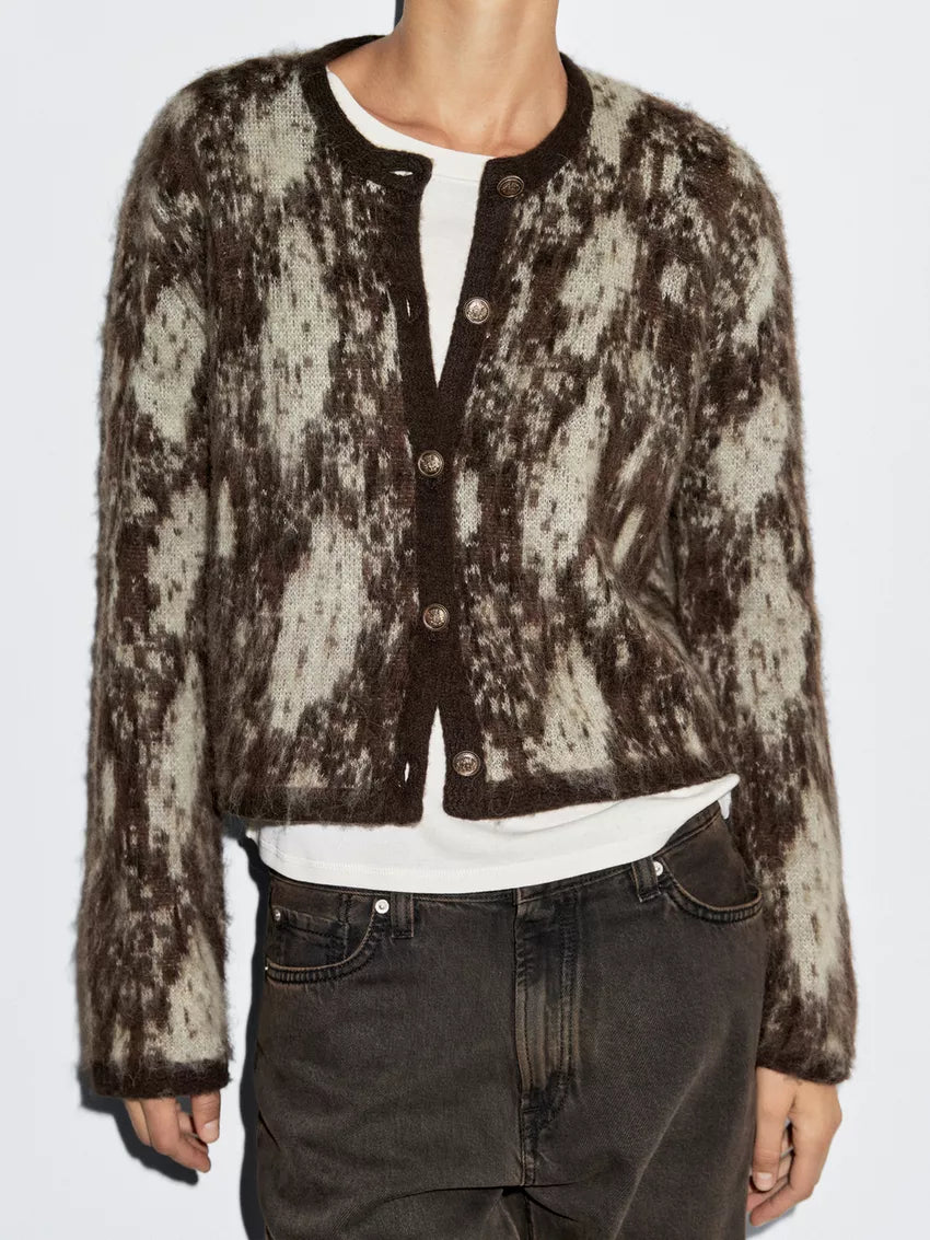 Snakeskin print knit cardigan