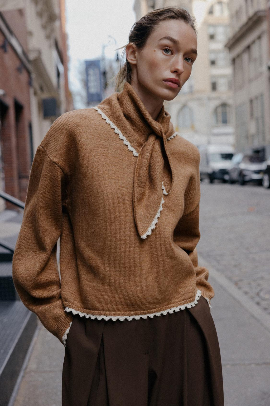 Knit Jumper With Bandana And Lace Trim