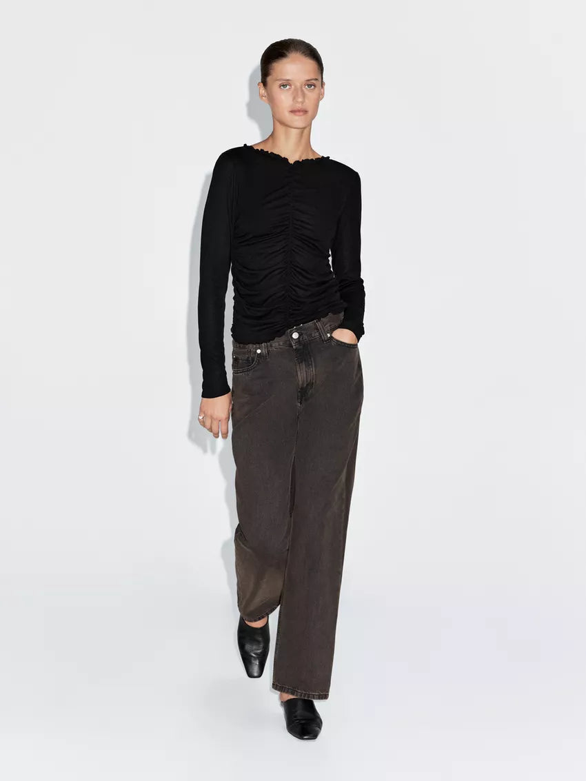 Gathered long sleeve T-shirt