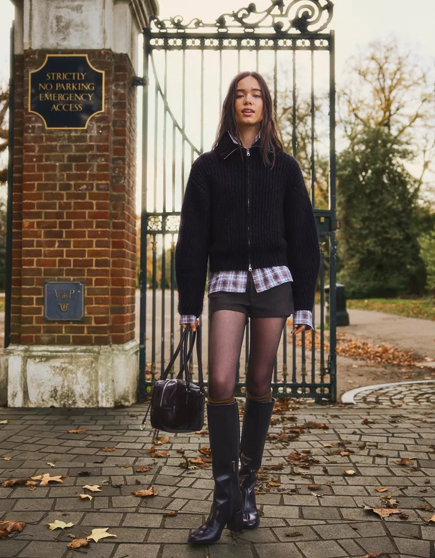 Zippered jacket with high collar