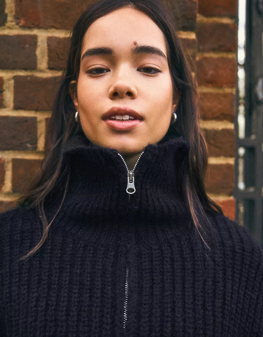 Zippered jacket with high collar