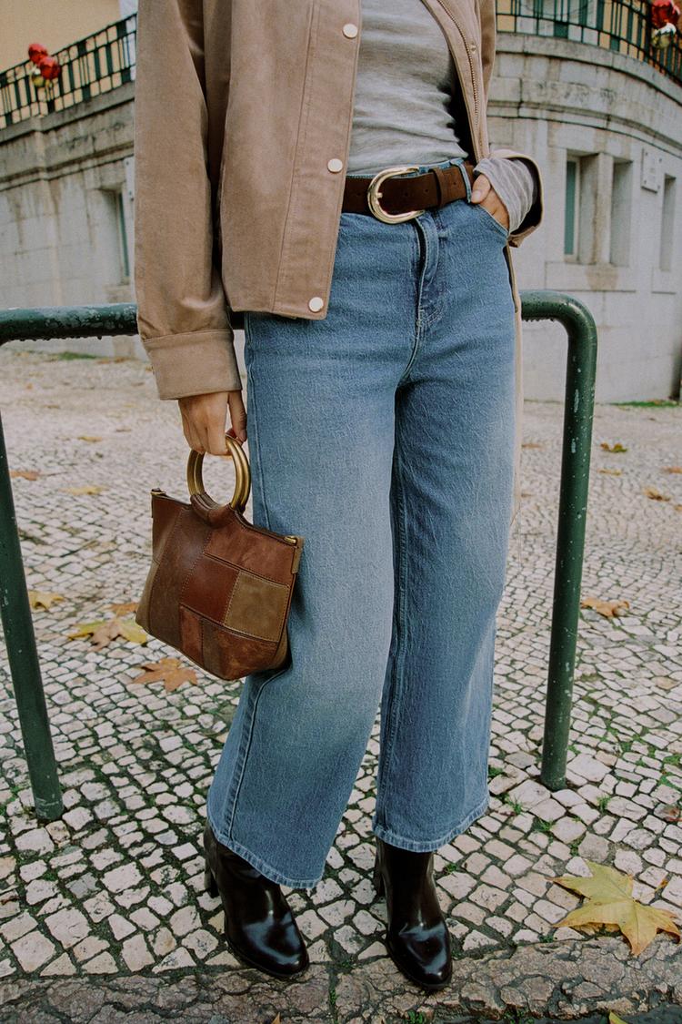 Patchwork Mini Bucket Bag With Rigid Handles