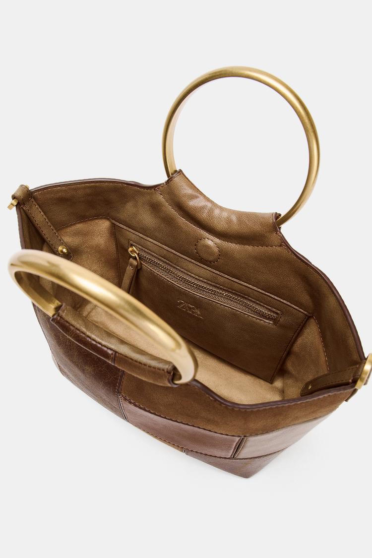 Patchwork Mini Bucket Bag With Rigid Handles