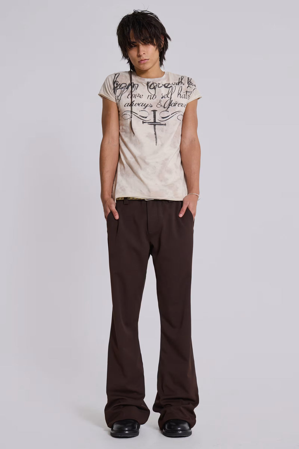 Brown Stacked Bootcut Suit Pants