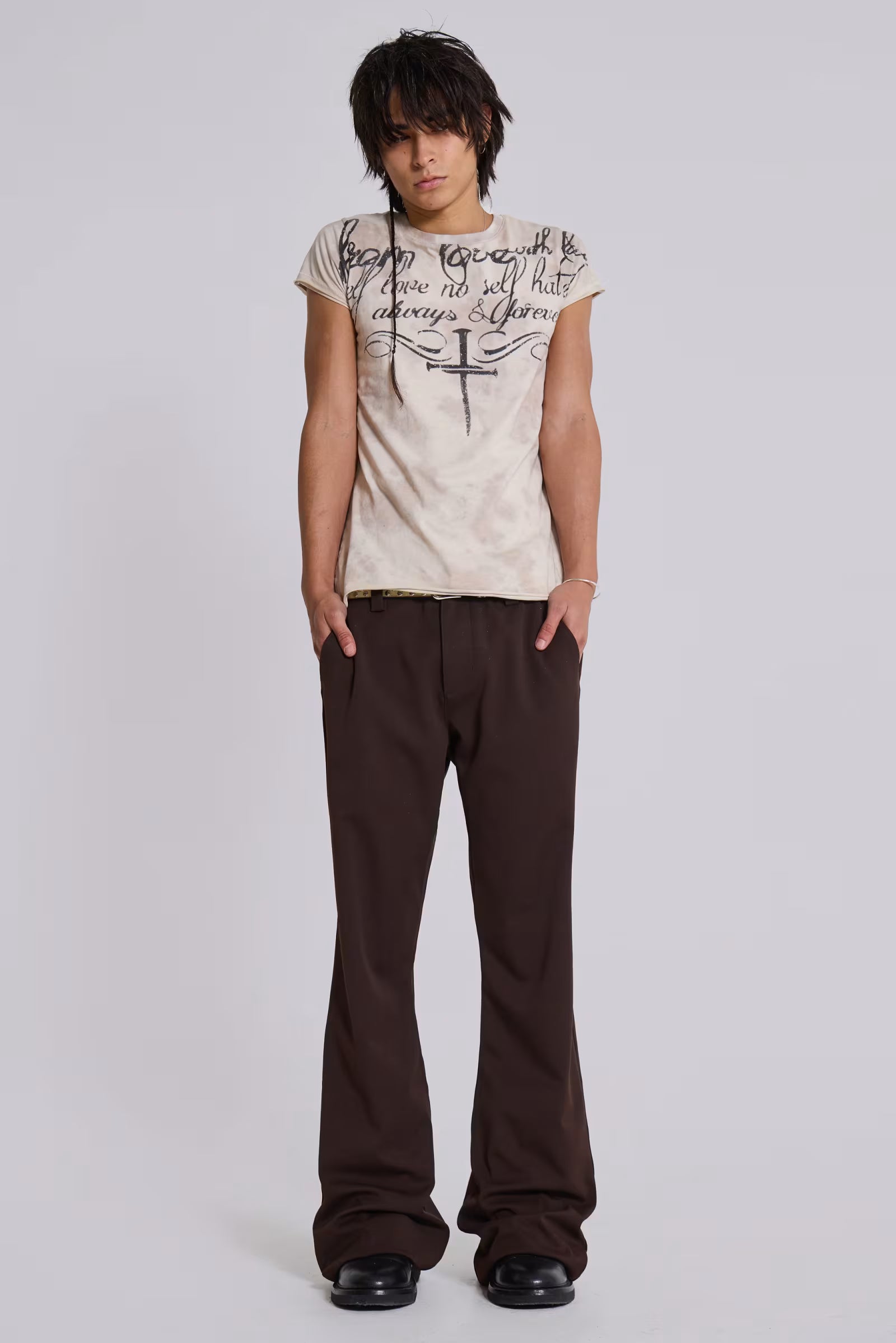 Brown Stacked Bootcut Suit Pants