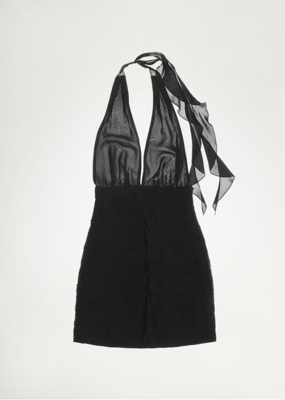 Halter-neck dress with ruffled details