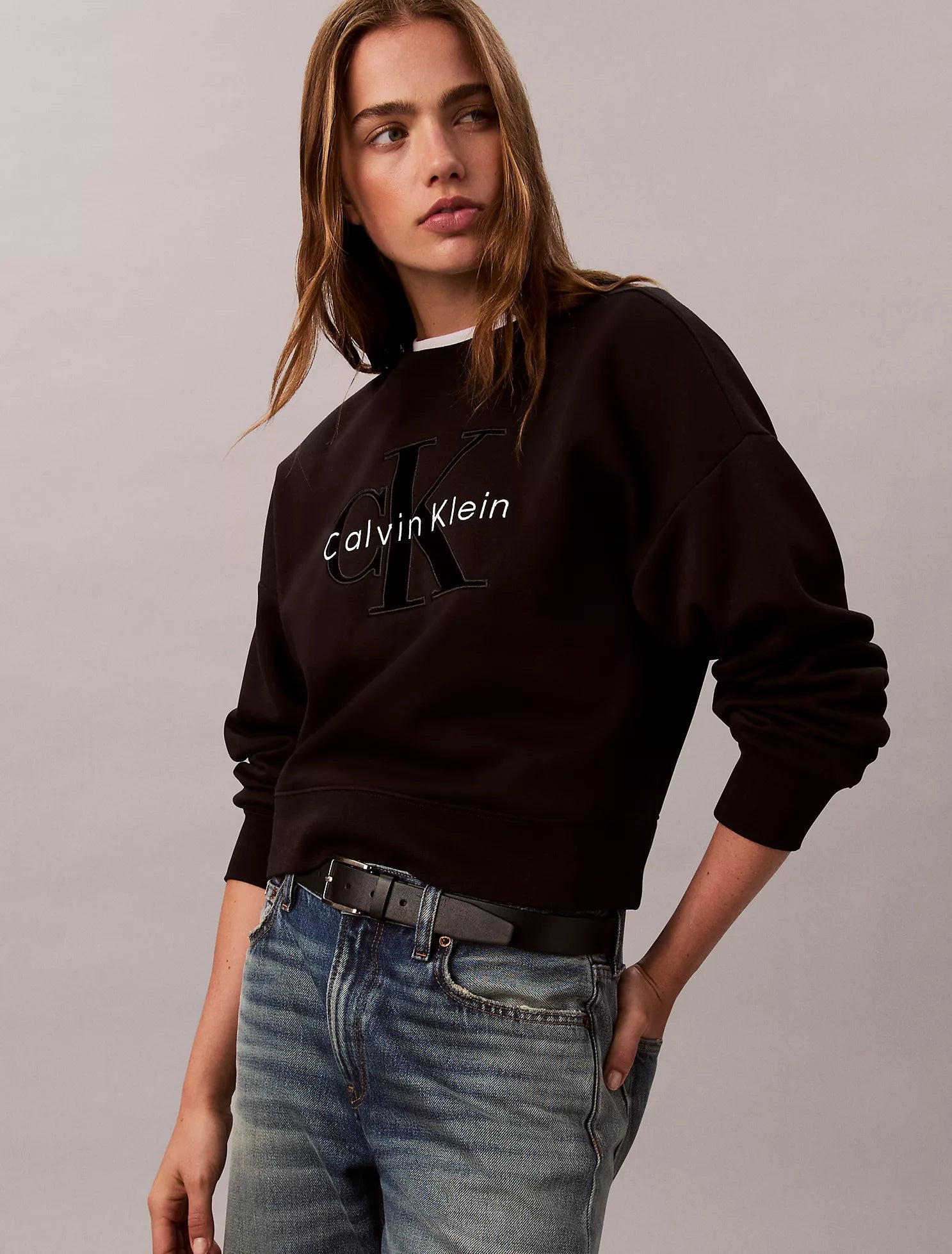 Fleece Velvet Monologo Graphic Relaxed Sweatshirt