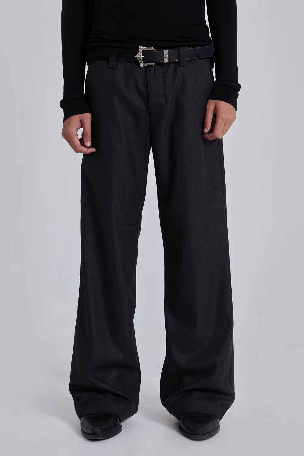 Charcoal Stacked Straight Suit Pants