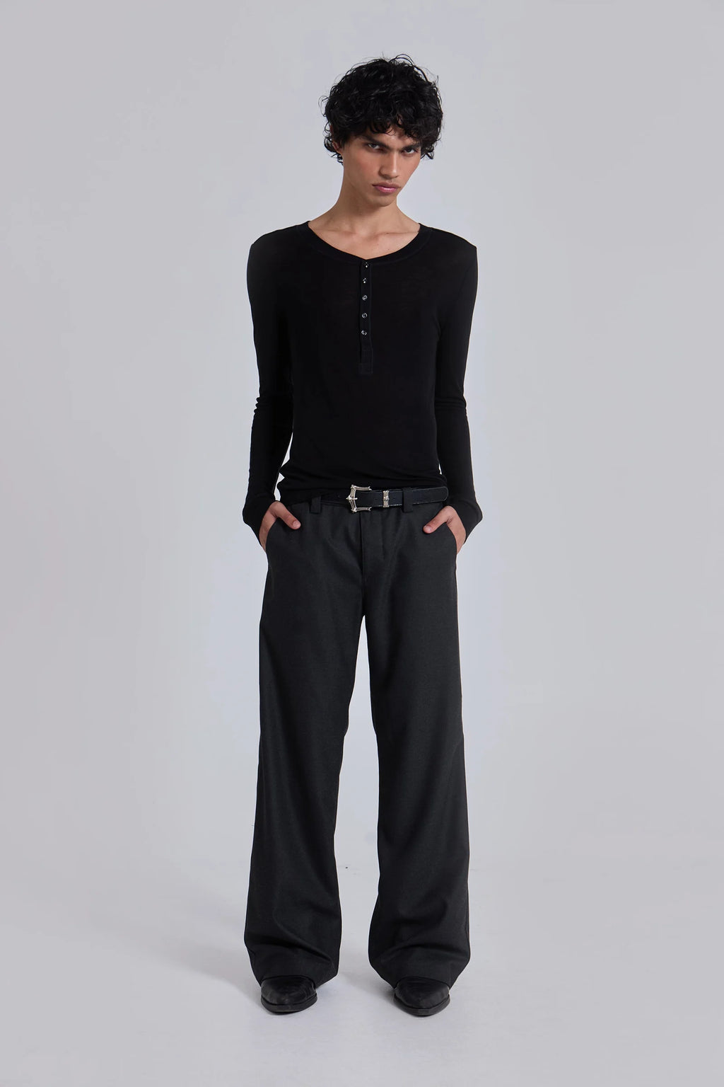 Charcoal Stacked Straight Suit Pants