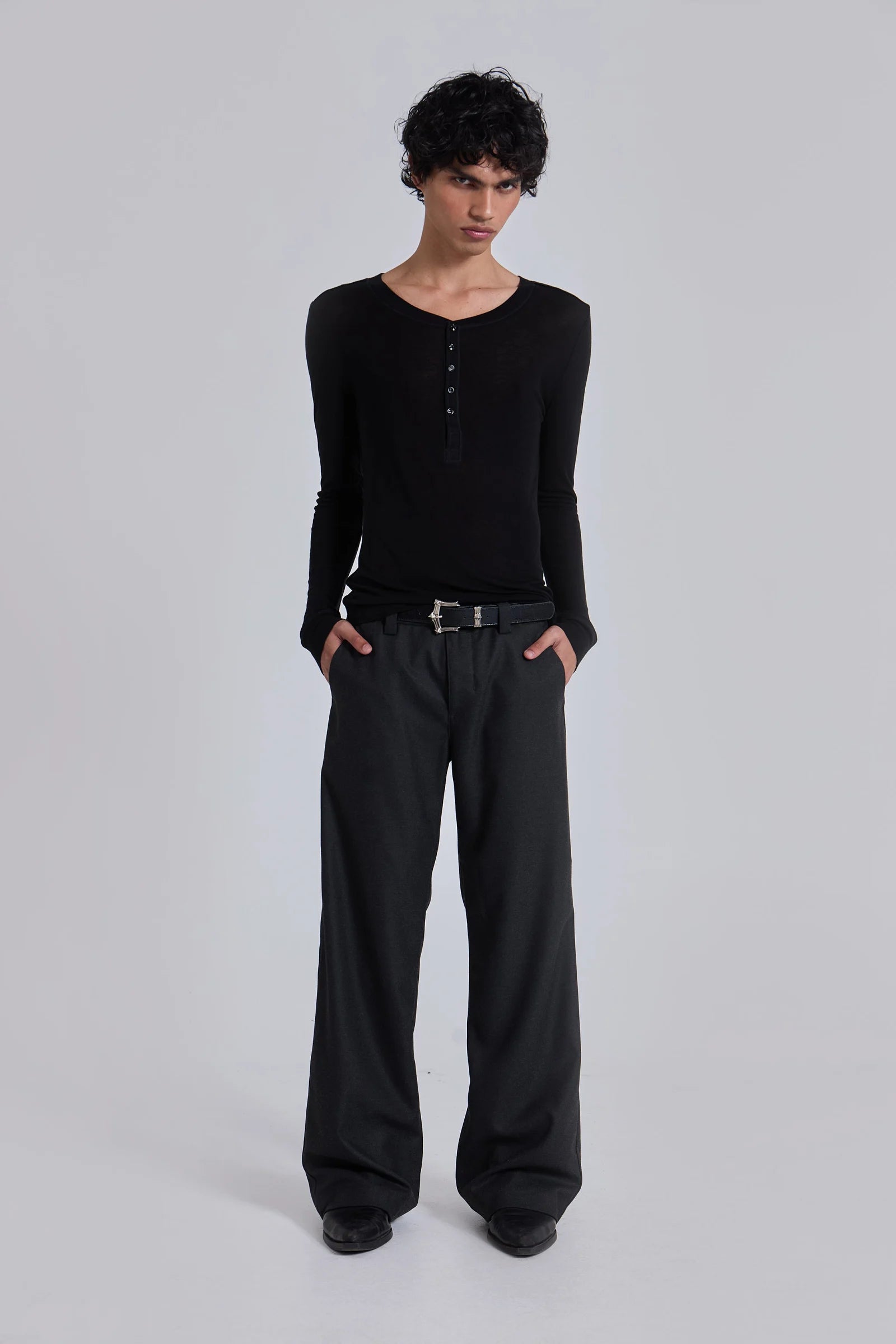 Charcoal Stacked Straight Suit Pants