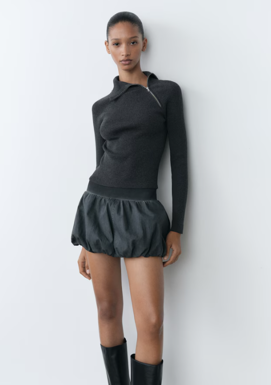 Washed-effect balloon mini-skirt