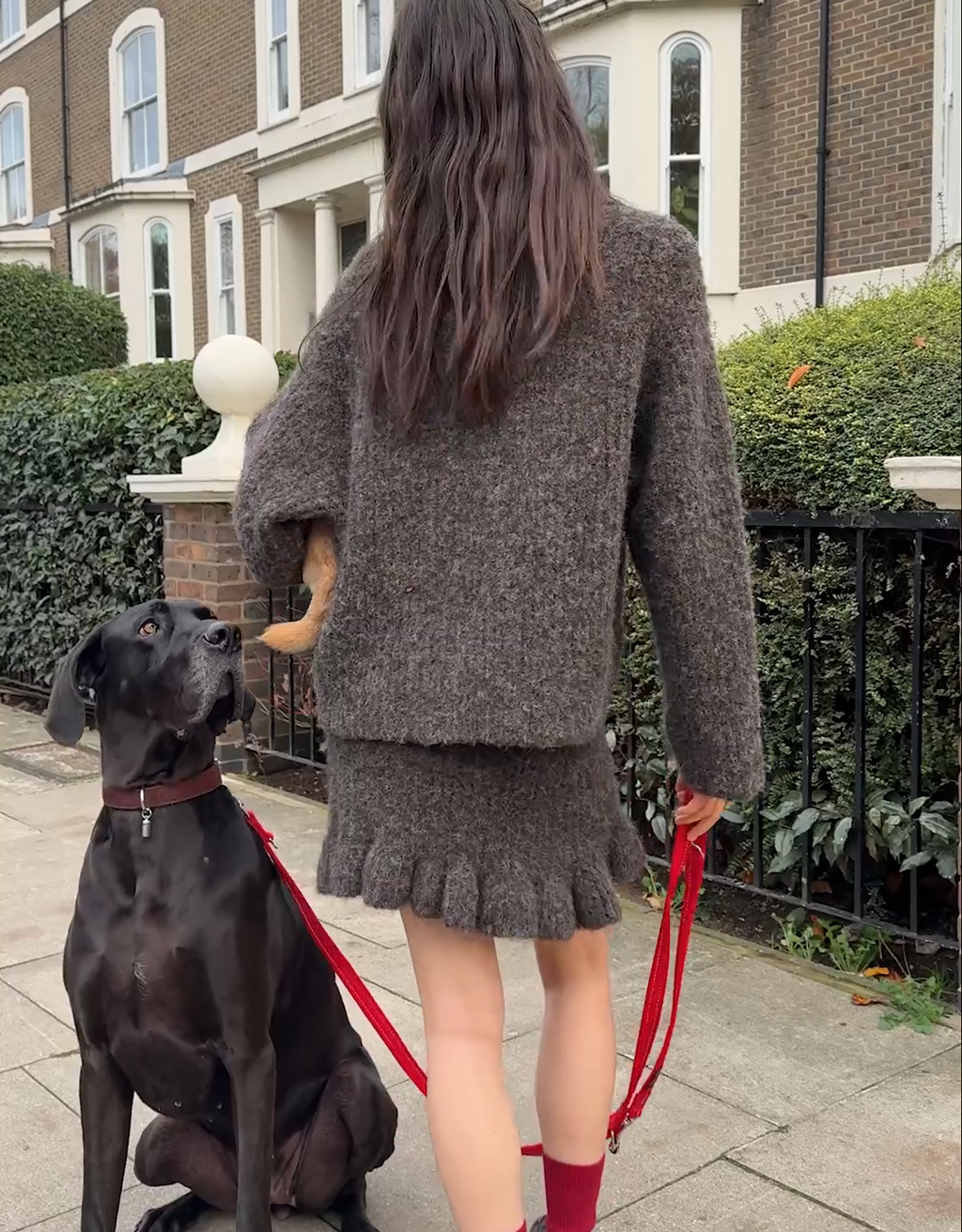 Polo collar sweater with suede look and drawstring